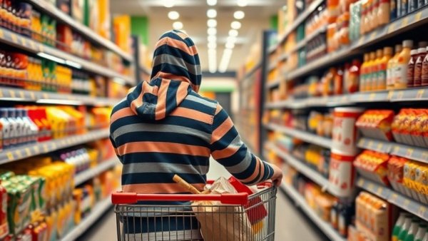 Person shopping with cart in retail store, buy sell business.