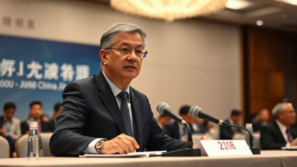 Middle-aged man speaking at a conference in Suzhou, related to trade tariffs.