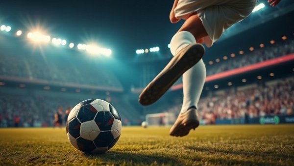 Dynamic soccer player kicking ball in neon colors, representing Ronaldo.