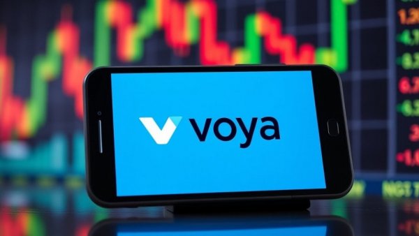 Smartphone showing Voya Financial with market charts, homeowner insurance concept.
