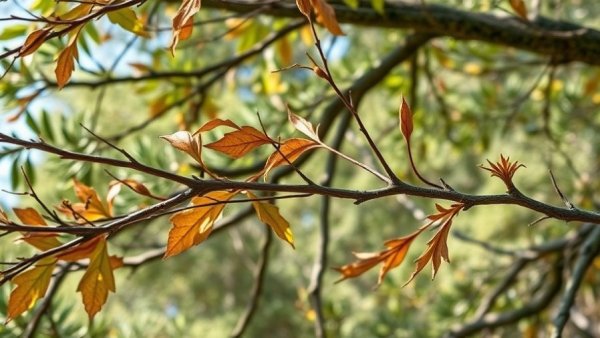 Oak Wilt on Southern Live Oaks with discolored leaves and branches