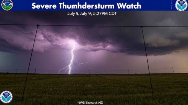 Severe Thunderstorm Watch issued July 9 at 5:27PM CDT until July 10 at 12:00AM CDT by NWS Bismarck ND