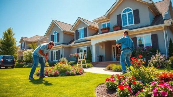 Ideal landscaping service professionals enhancing a home garden