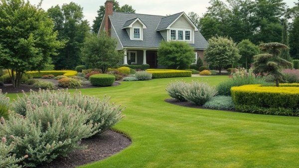Landscape layering benefits in a suburban garden setting.
