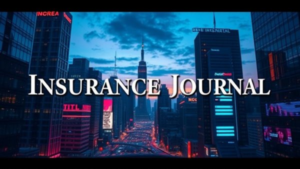 Futuristic cityscape with text overlay of 'Insurance Journal'.