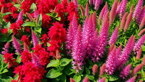 Vibrant plant combinations for garden inspiration with red and pink blooms