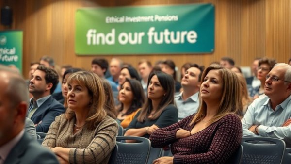 Diverse group in a meeting discussing ethical investment for pensions.