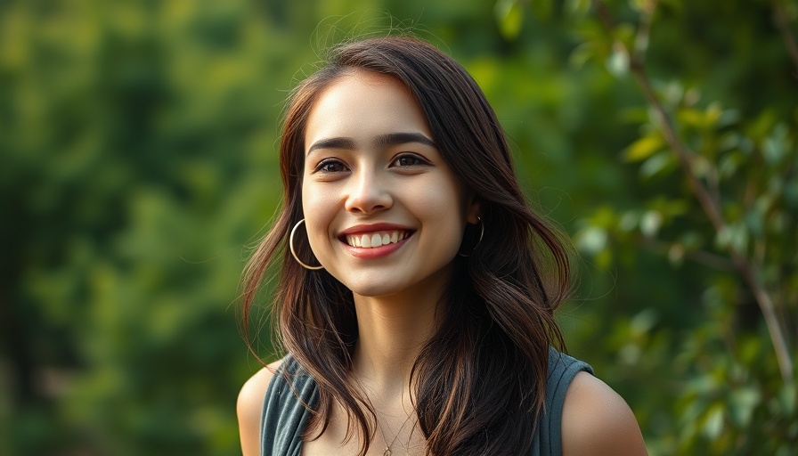 Young woman smiling outdoors in sunlight