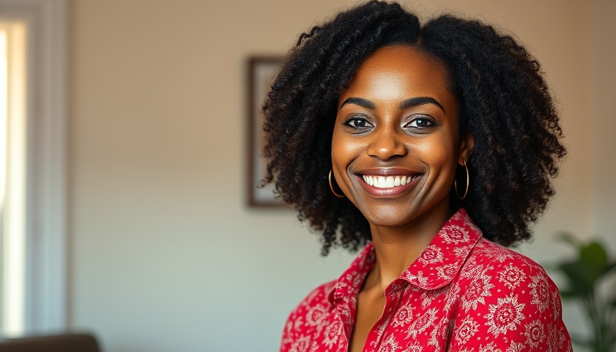 Confident woman with dark hair in red patterned shirt, Stellantis leadership.