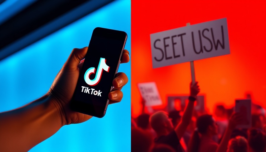 Split-screen highlighting TikTok ban protest and phone logo.