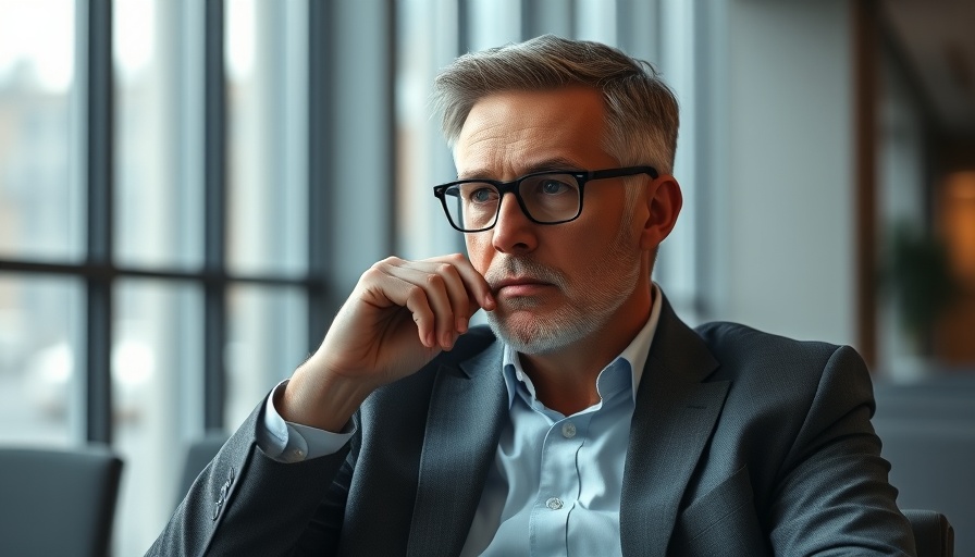 Confident man in modern office setting exploring business trends.