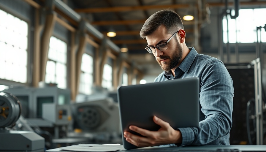 Focused businessman analyzing EBITDA maximization in a factory.