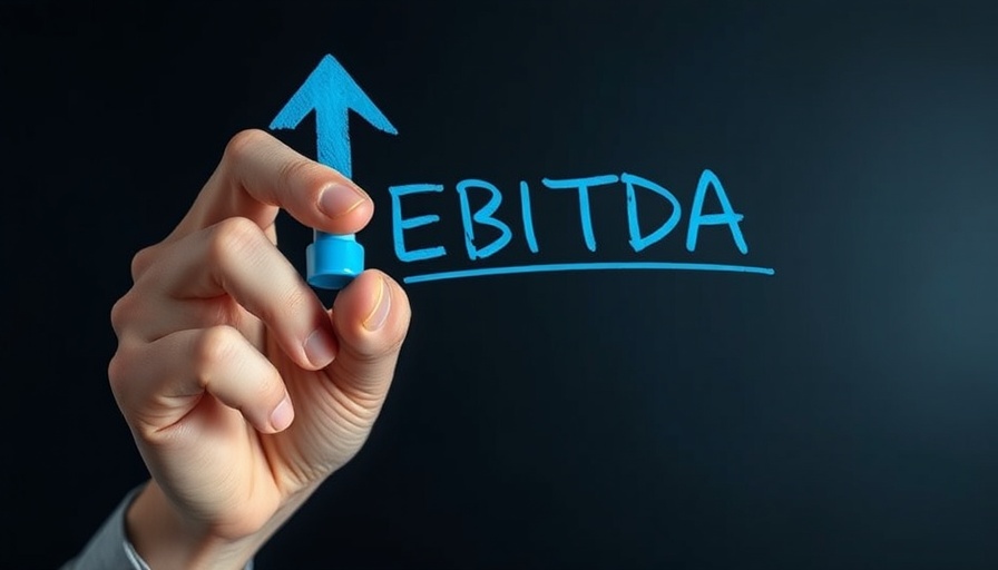 Drawing EBITDA arrow with blue marker, symbolizes business growth.