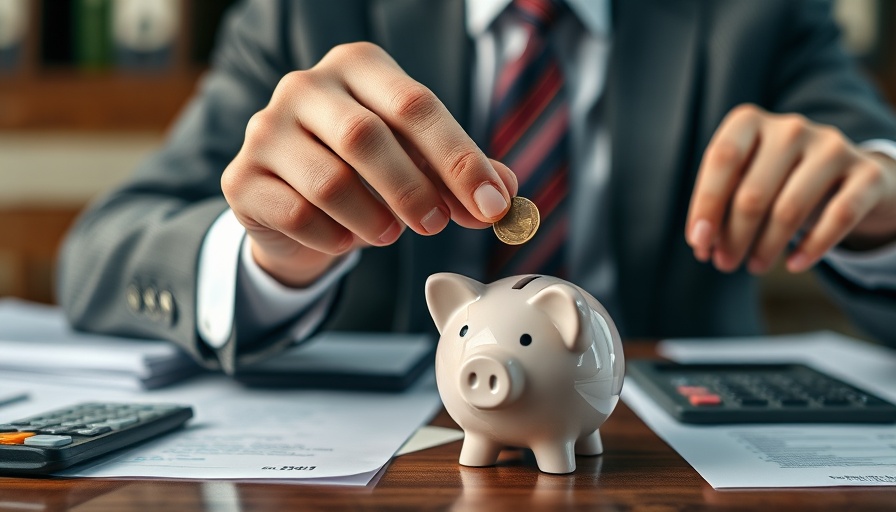 Close-up of business person saving money in a piggy bank.