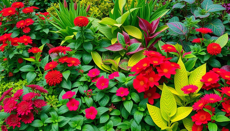 Lush Atlanta summer garden with vibrant foliage and flowers.