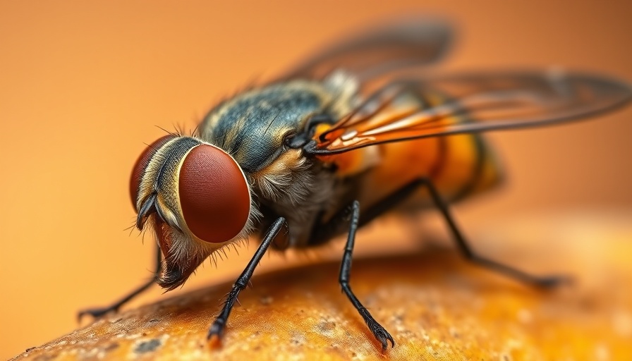 Close-up of a fruit fly resting on a branch, macro view.