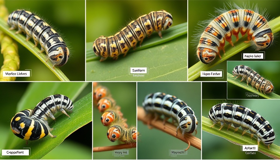 Collage of caterpillars for AI pest control study, labeled sections.