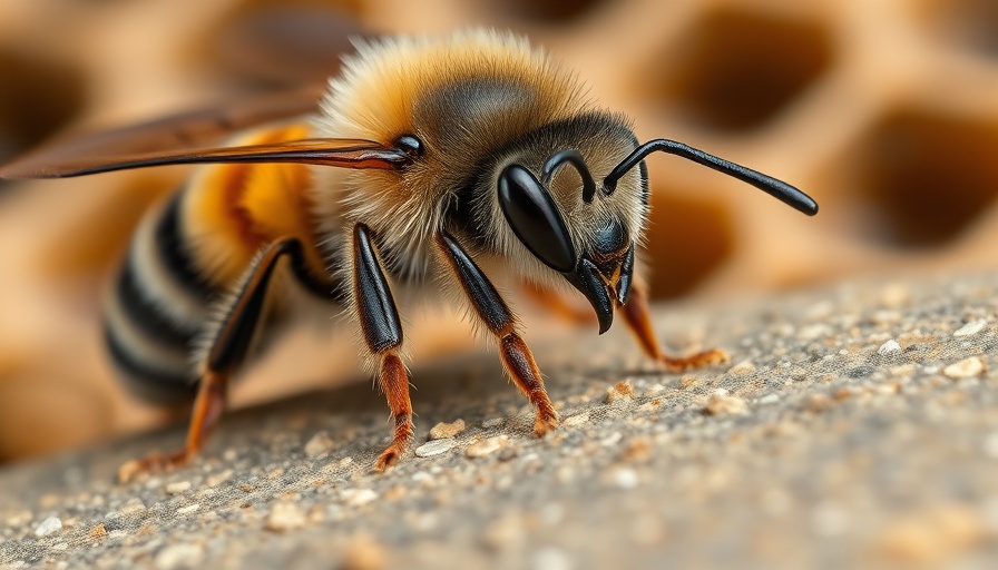 Close-up of European mason bee on textured surface in sunlight.