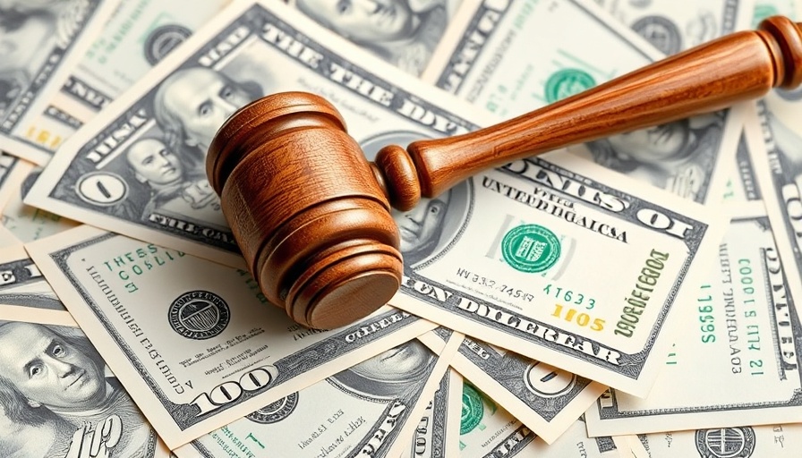 Legal gavel on U.S. hundred-dollar bills, PFAS lawsuit financial theme.