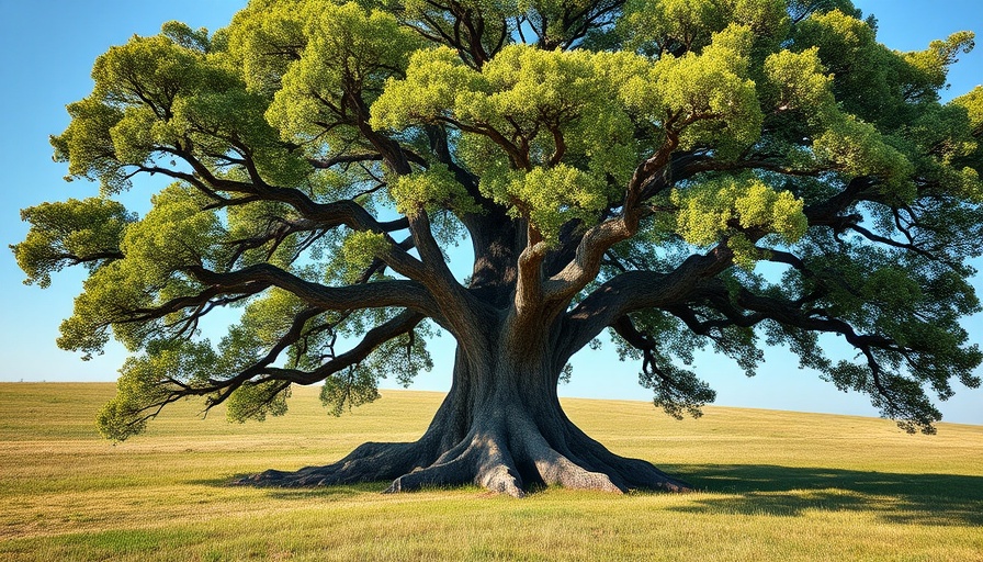 Majestic oak tree in a grassy field symbolizing arboriculture future