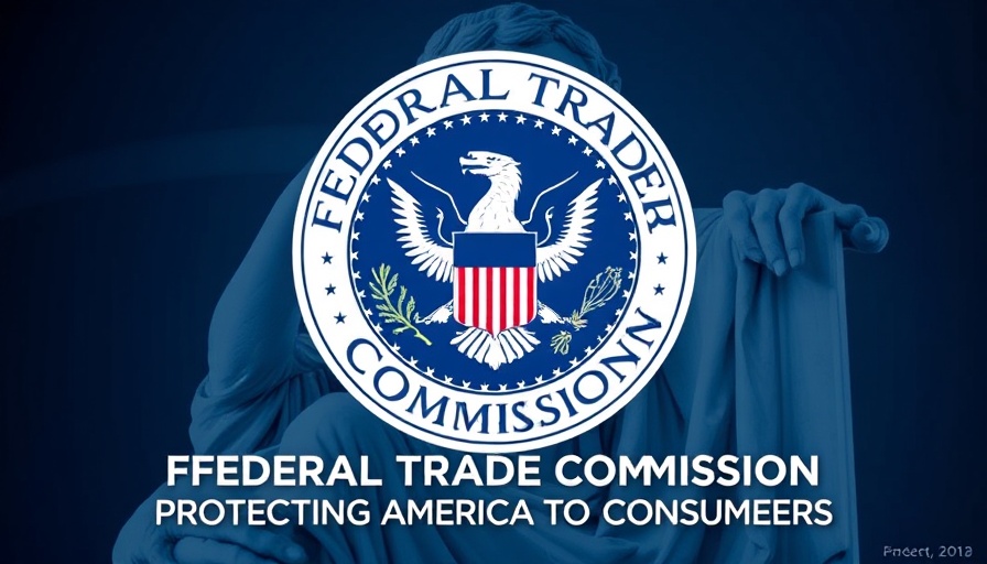 Federal Trade Commission logo with motto on blue background.