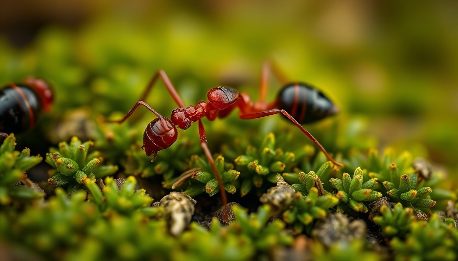 Fungus-farming ant on moss, detailed close-up