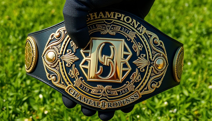 Lawn Herbicide championship belt held on a green lawn.