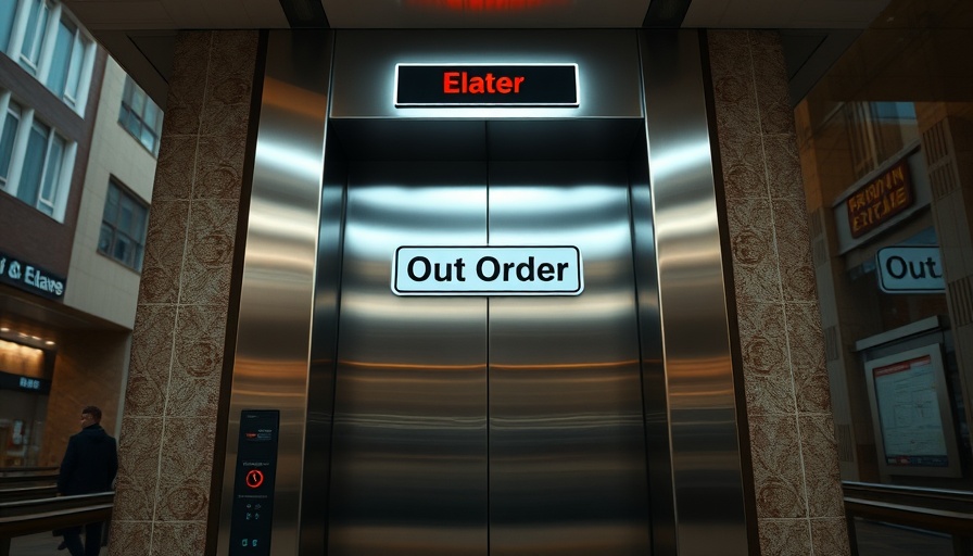 Elevator out of order illustrating infrastructure crisis.