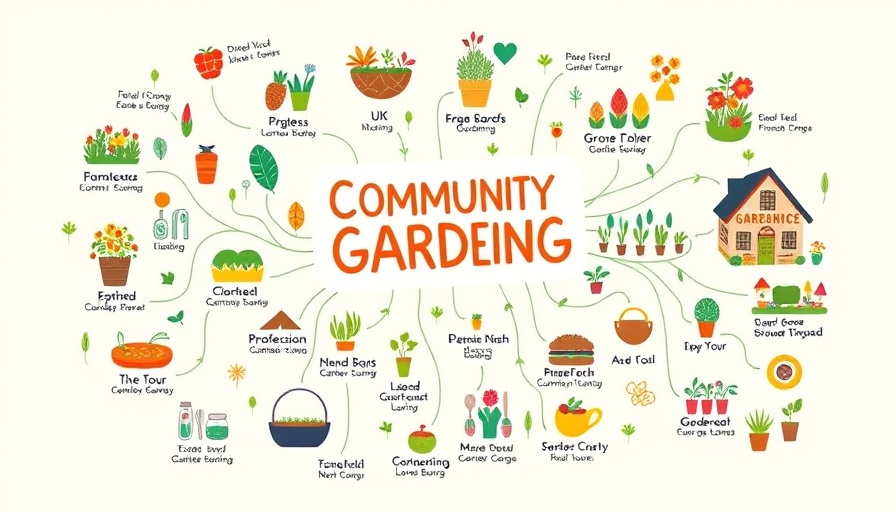 Community garden infographic with UK, tours, and workshops.