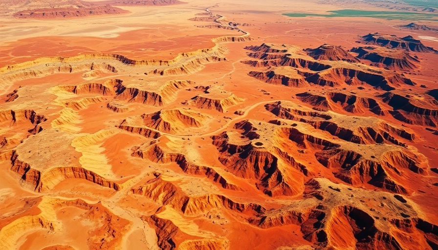 Aerial view of vibrant desert landscape showing climate adaptation patterns.