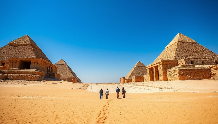 Ancient pyramids in the desert observed by people