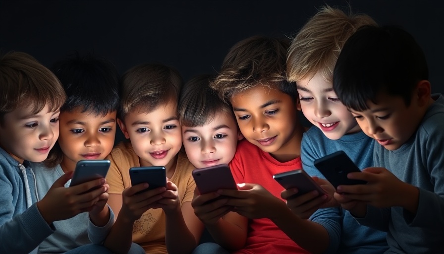 Children engrossed in smartphone activity hinting TikTok ban concerns.