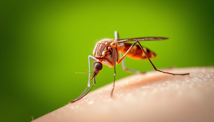 Mosquito feeding, dengue fever risk, close-up image.