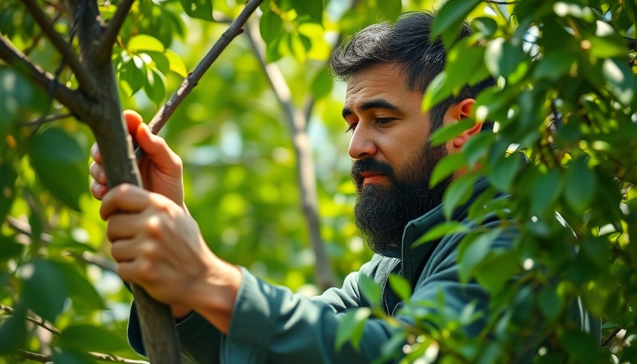 Tree care worker tending to branches in vibrant daylight.