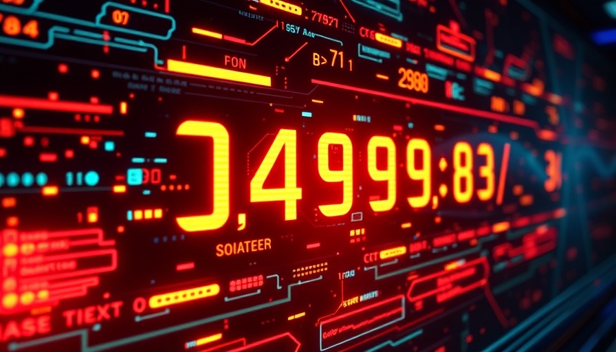 Futuristic digital interface with vibrant neon colors and glowing graphics.