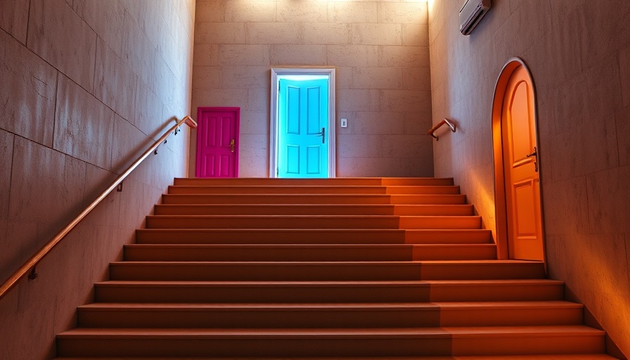 Colorful doors on stairs, glowing opportunities - green industry inspiration.