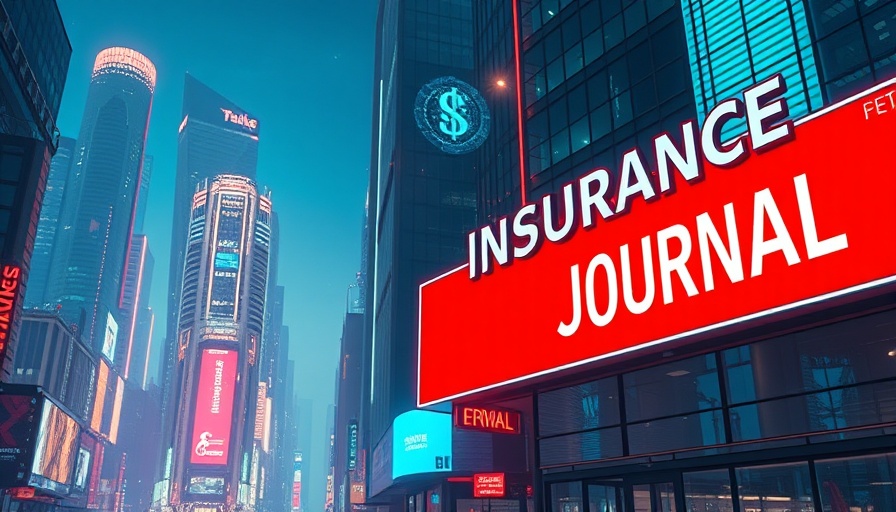 Inszone Insurance futuristic cityscape with Insurance Journal logo.