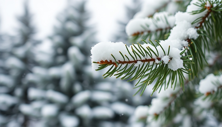 Winter-Proofing: Snow on pine branch in serene winter scene.