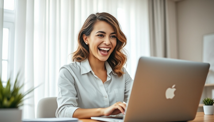 Future success, cheerful woman celebrating a win at her laptop.