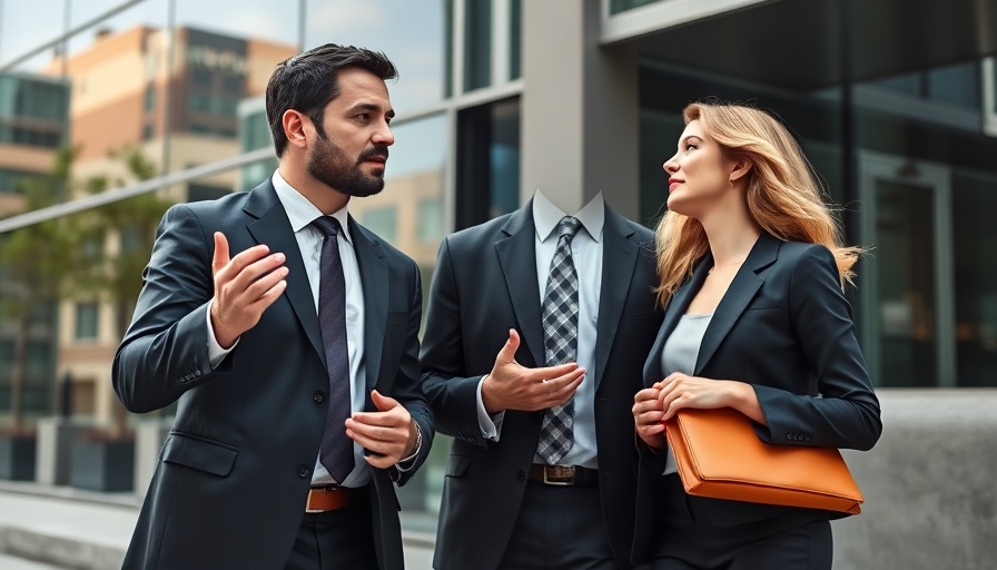 Professionals discussing boundary setting outside an office building