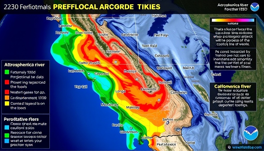 Map showing mudslide risks and weather forecast over California.