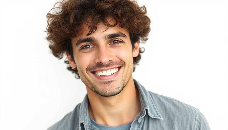 Smiling man with curly hair portrait.