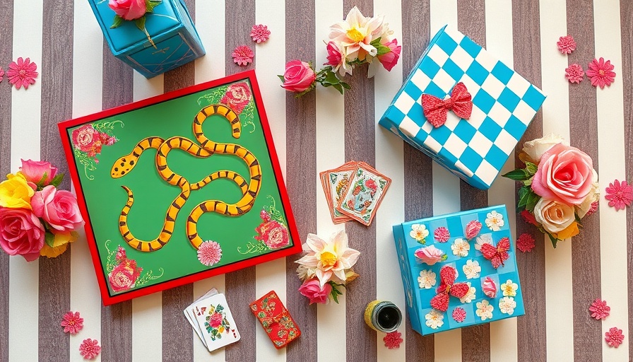 Vibrant Mark & Graham collection displayed with games and floral items.