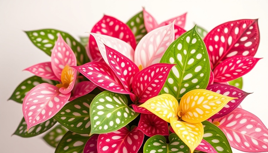 Colorful polka dot plant care guide with vibrant leaves.