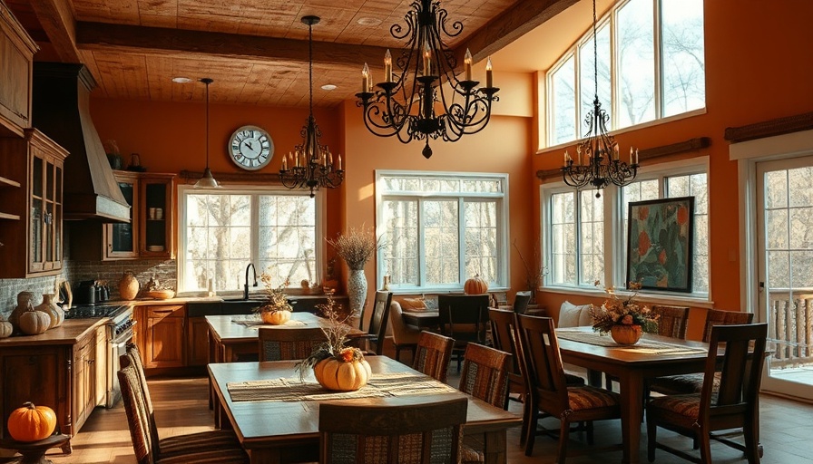 Cozy fall-themed kitchen and dining with movie decor.