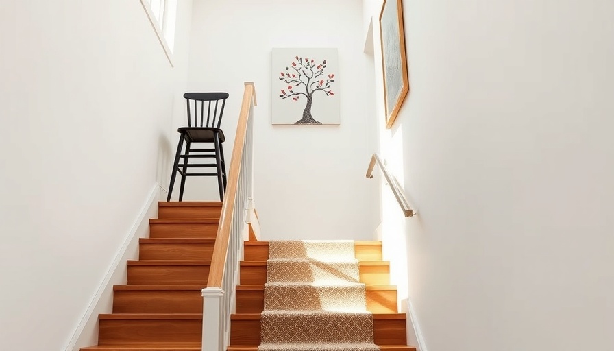 Modern staircase update with beige carpet.