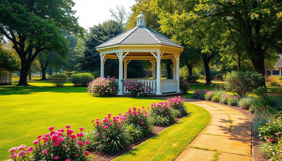 Biodiverse Lawn with gazebo and diverse plant life.