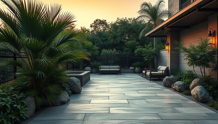 Elegant patio with slip-resistant hardscapes at night.