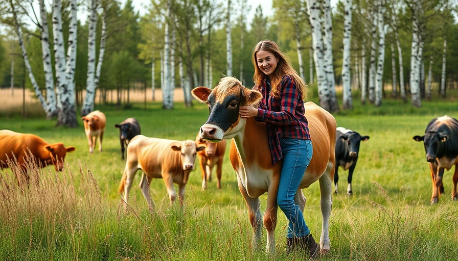 Woman tending to cows in a rural pasture, symbolizing economic growth.