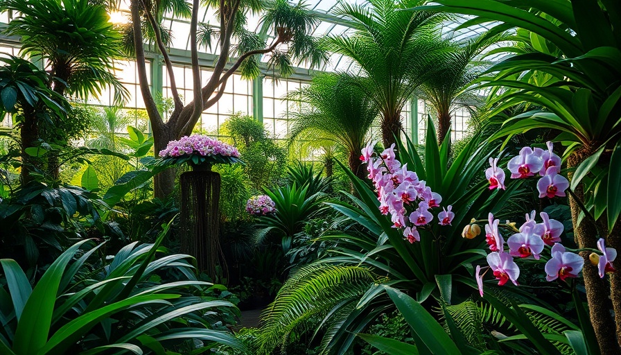 Monteverde Orchid Garden with dense foliage and sunlight filtering through.